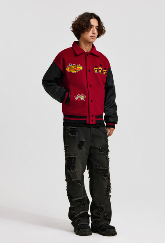 ANTIDOTE Lucky 777 Embroidered Varsity Baseball Jacket