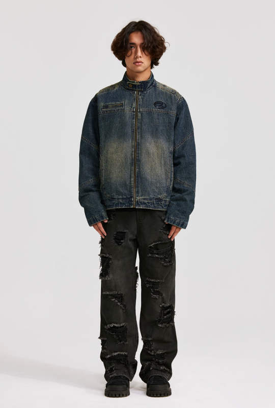 ANTIDOTE Washed Gradient Denim Motorcycle Jacket