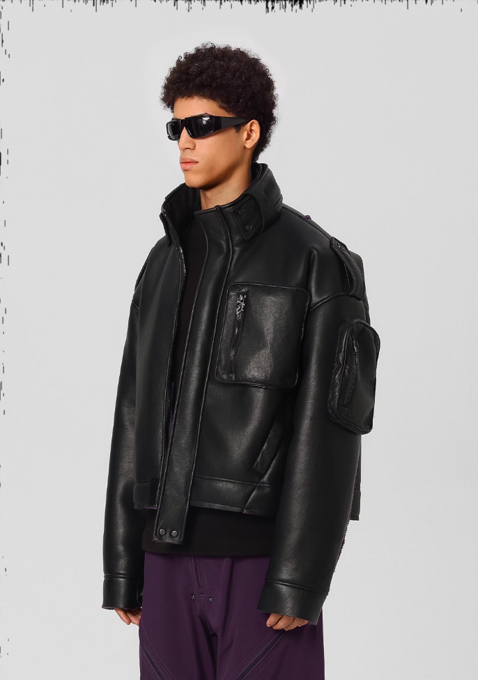 JHYQ Motorcycle Leather Short Jacket