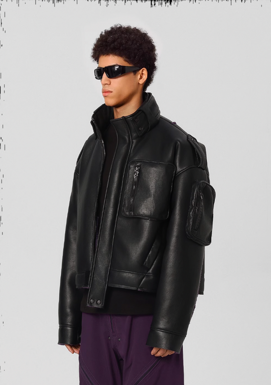 JHYQ Motorcycle Leather Short Jacket