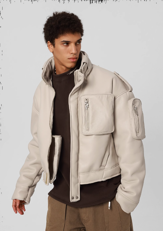 JHYQ Motorcycle Leather Short Jacket