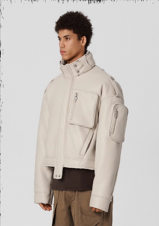 JHYQ Motorcycle Leather Short Jacket