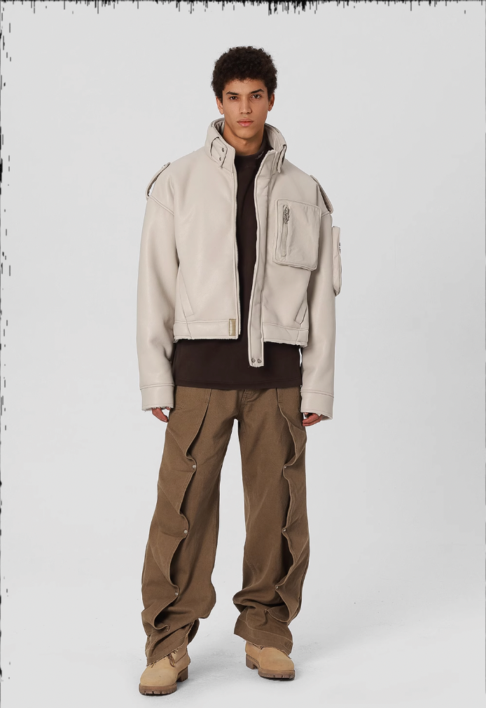 JHYQ Motorcycle Leather Short Jacket