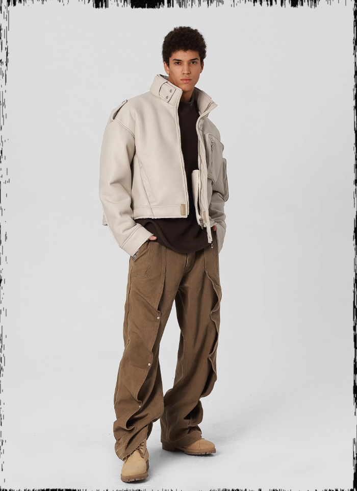 JHYQ Motorcycle Leather Short Jacket