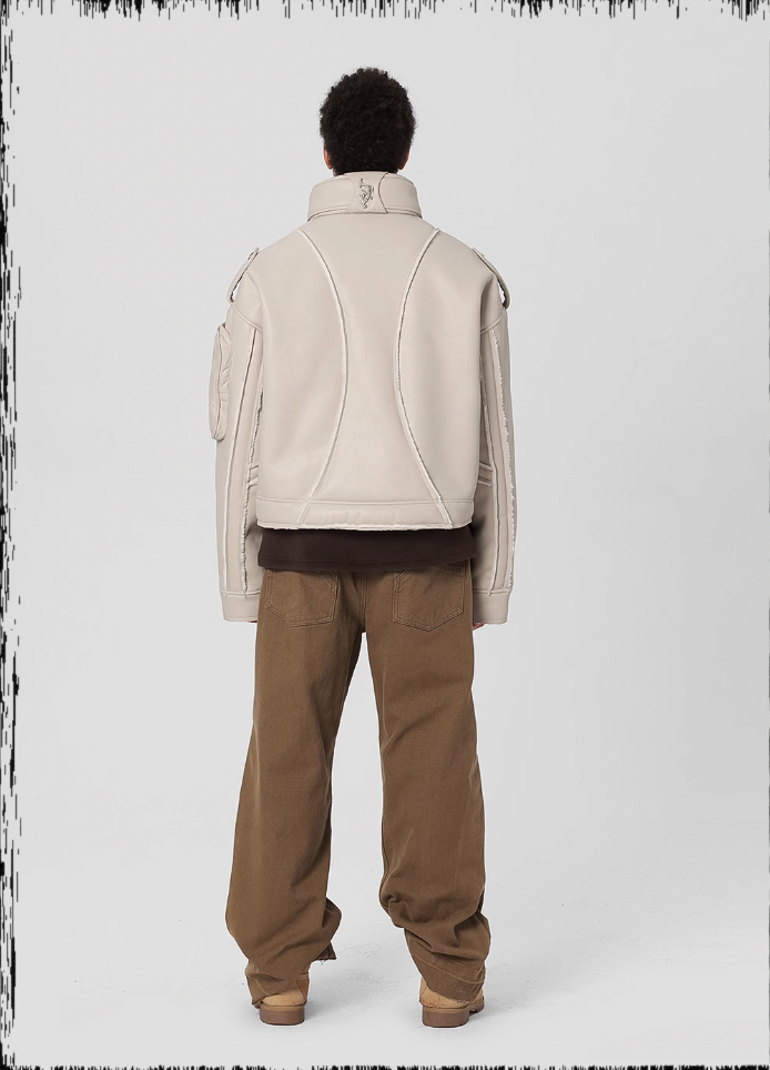 JHYQ Motorcycle Leather Short Jacket