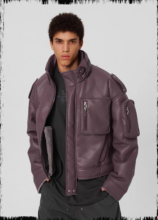 JHYQ Motorcycle Leather Short Jacket
