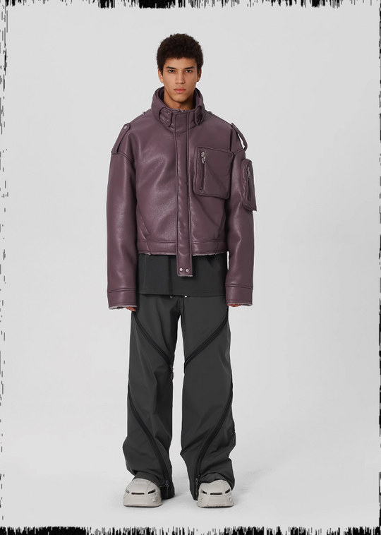 JHYQ Motorcycle Leather Short Jacket