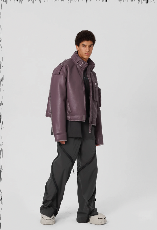 JHYQ Motorcycle Leather Short Jacket