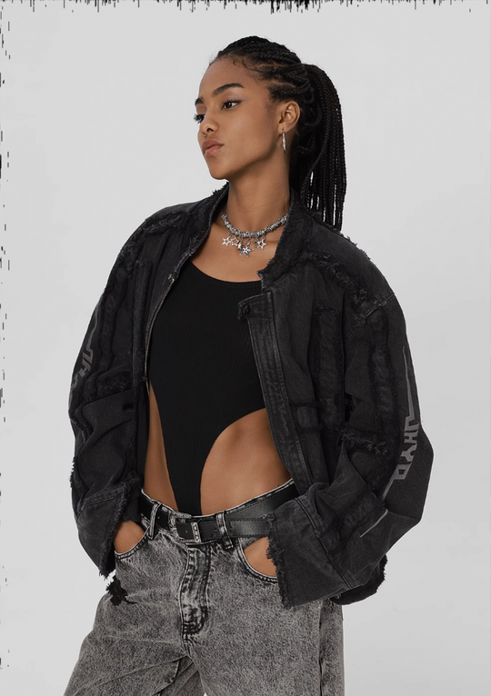 JHYQ Brushed Denim Embroidered Jacket