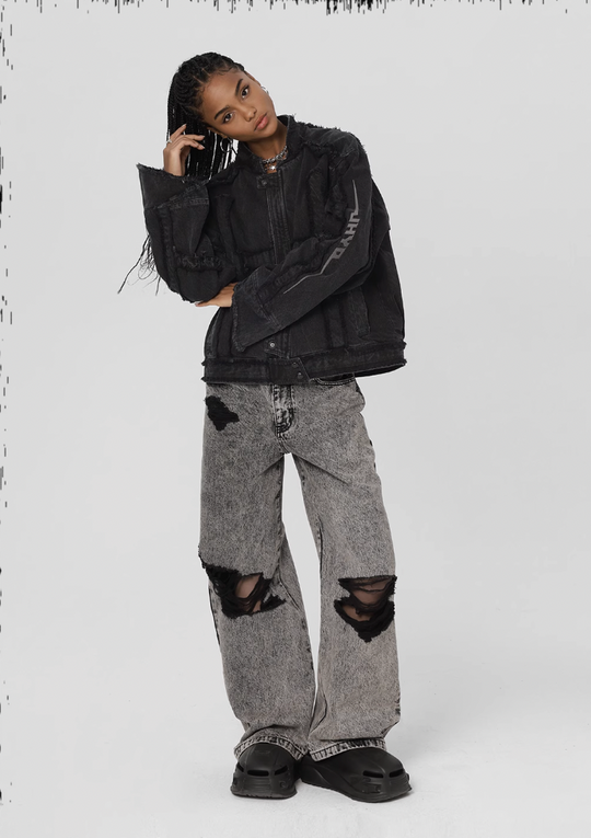 JHYQ Brushed Denim Embroidered Jacket