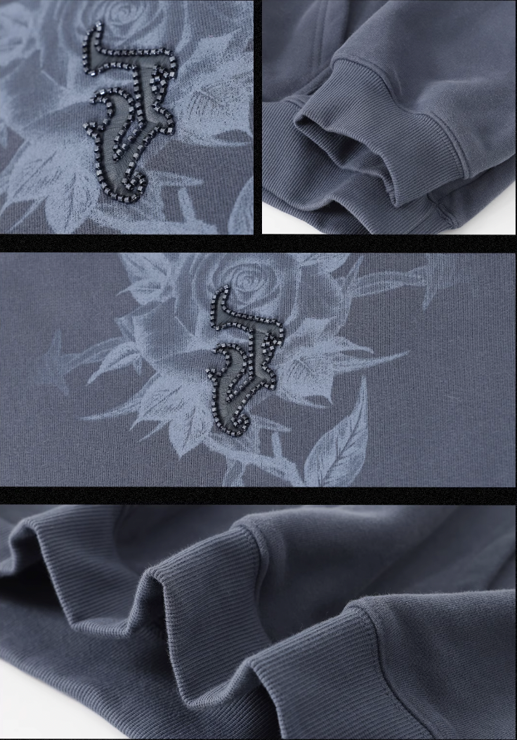 JHYQ Embroidered Beaded Rose Print Hoodie