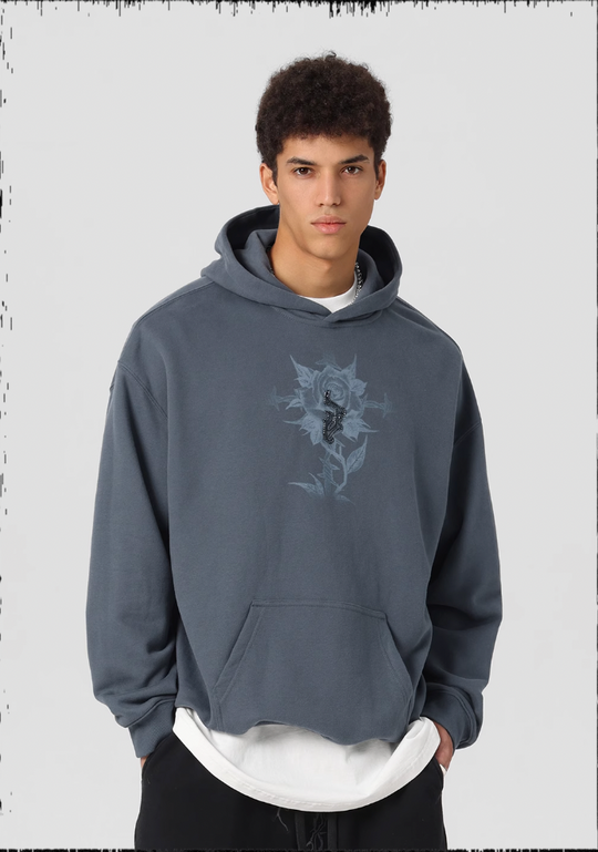 JHYQ Embroidered Beaded Rose Print Hoodie