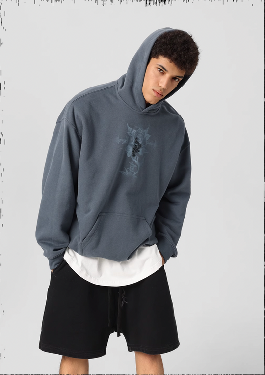 JHYQ Embroidered Beaded Rose Print Hoodie