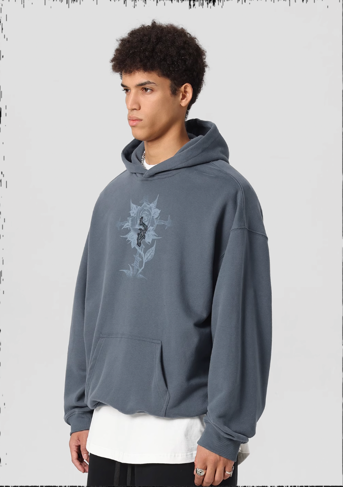 JHYQ Embroidered Beaded Rose Print Hoodie