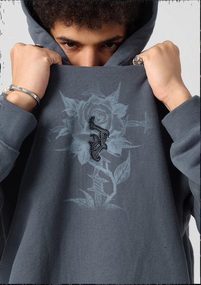 JHYQ Embroidered Beaded Rose Print Hoodie