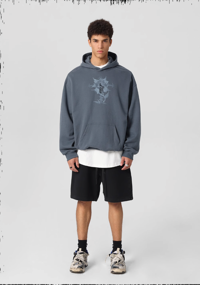 JHYQ Embroidered Beaded Rose Print Hoodie