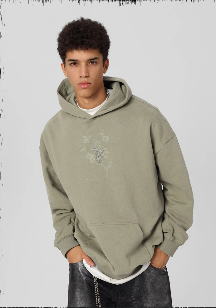 JHYQ Embroidered Beaded Rose Print Hoodie