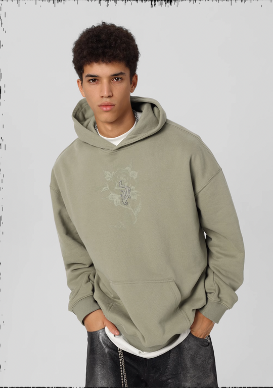 JHYQ Embroidered Beaded Rose Print Hoodie