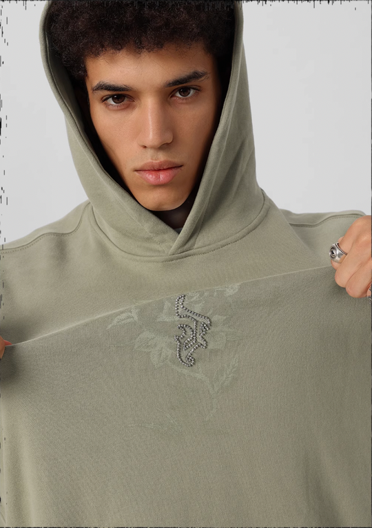 JHYQ Embroidered Beaded Rose Print Hoodie
