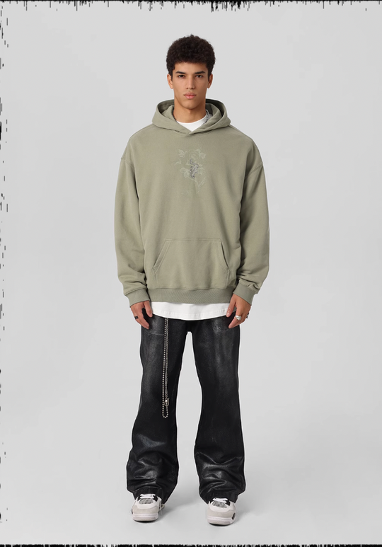 JHYQ Embroidered Beaded Rose Print Hoodie