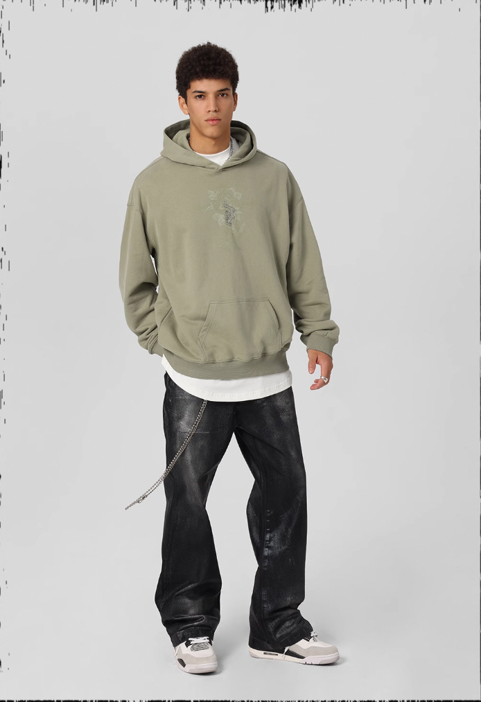 JHYQ Embroidered Beaded Rose Print Hoodie