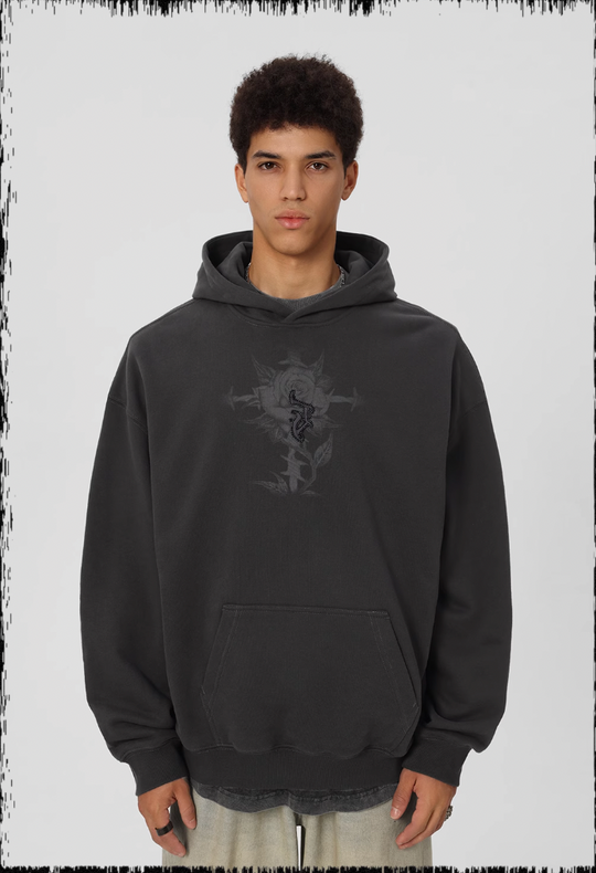 JHYQ Embroidered Beaded Rose Print Hoodie