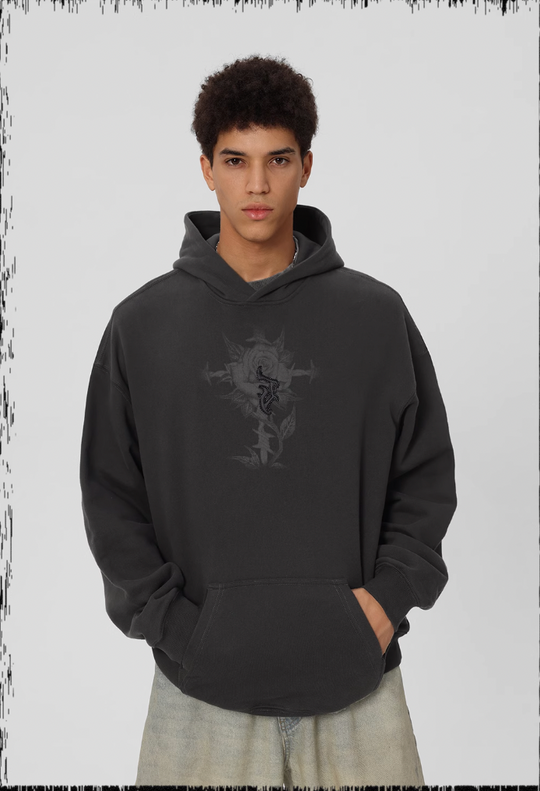 JHYQ Embroidered Beaded Rose Print Hoodie