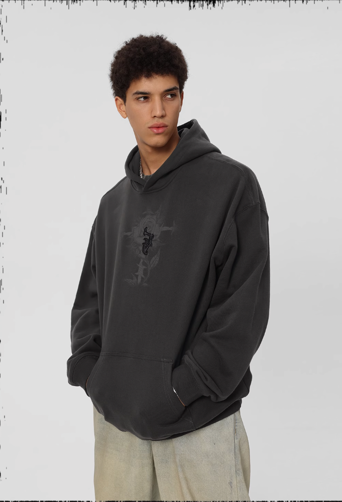 JHYQ Embroidered Beaded Rose Print Hoodie