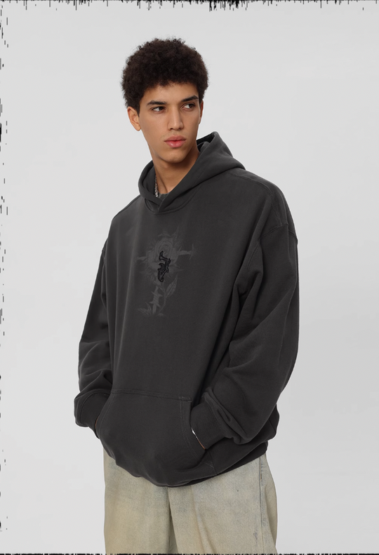 JHYQ Embroidered Beaded Rose Print Hoodie