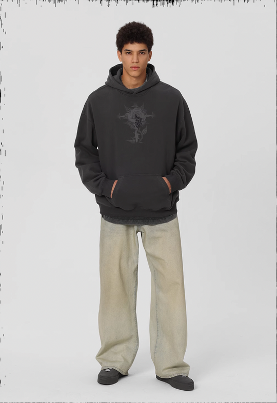 JHYQ Embroidered Beaded Rose Print Hoodie