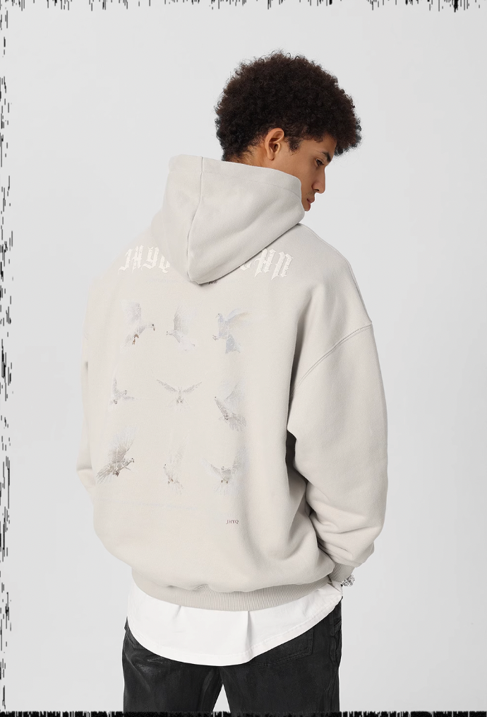 JHYQ White Dove Bubble Print Hoodie