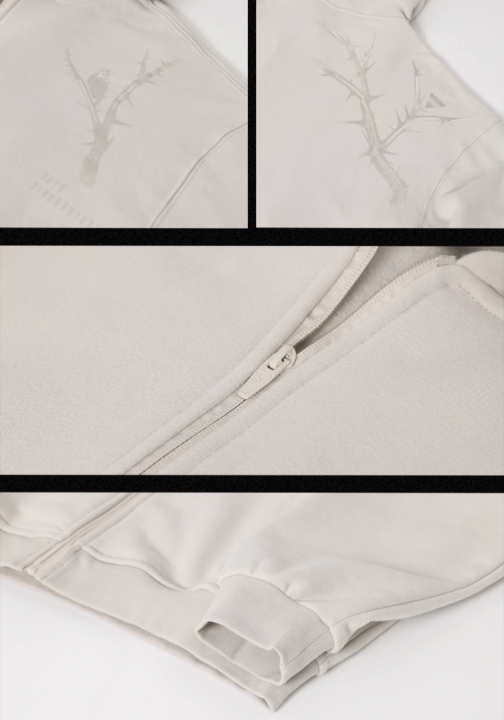 JHYQ Dead Tree Bird Printed Zipper Hoodie