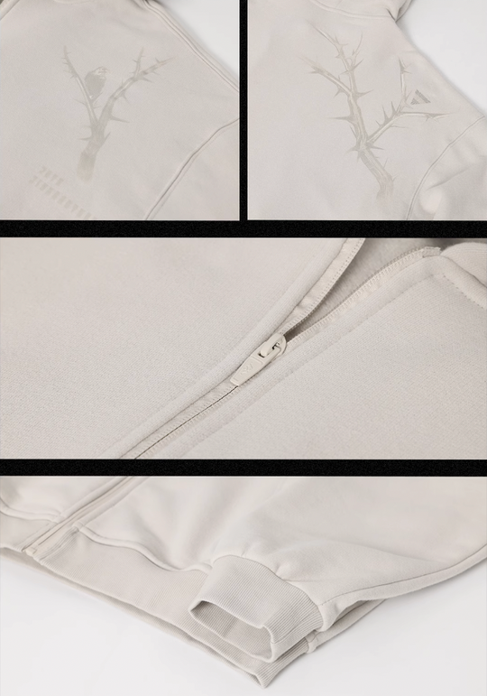 JHYQ Dead Tree Bird Printed Zipper Hoodie