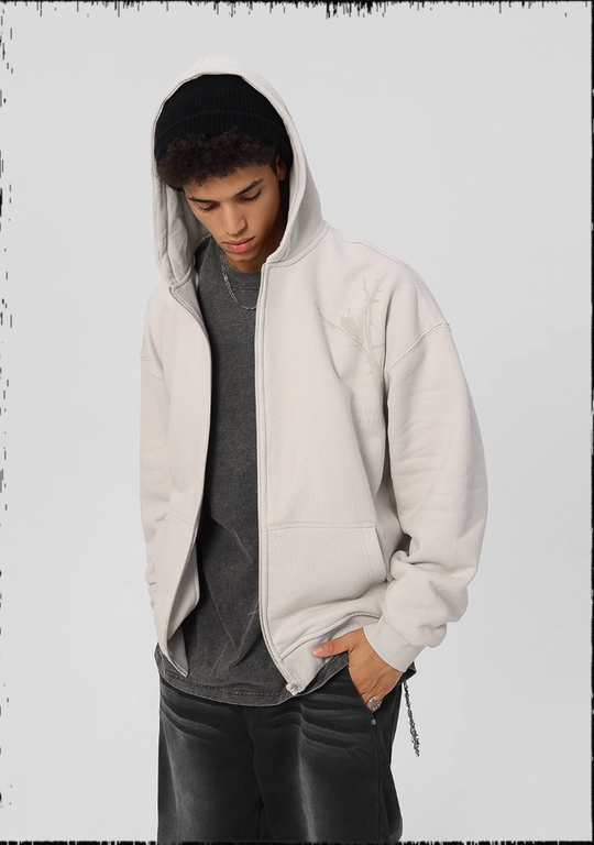 JHYQ Dead Tree Bird Printed Zipper Hoodie