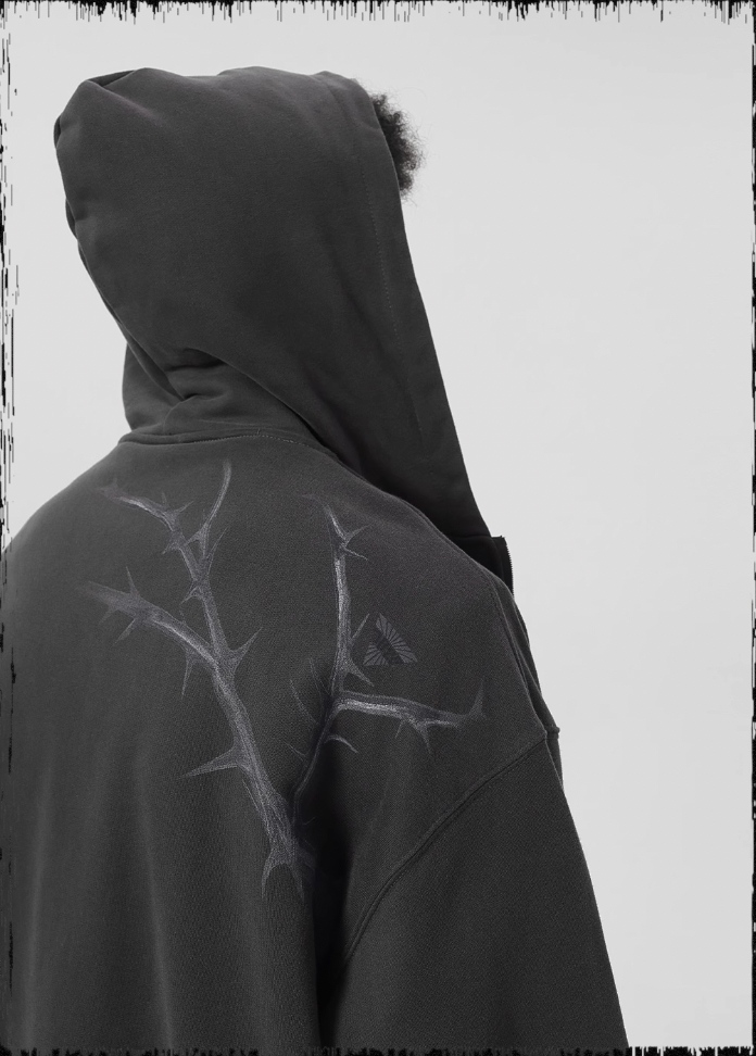 JHYQ Dead Tree Bird Printed Zipper Hoodie