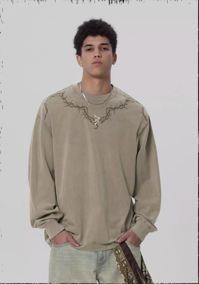 JHYQ Logo Printing Washed Long Sleeved Tee