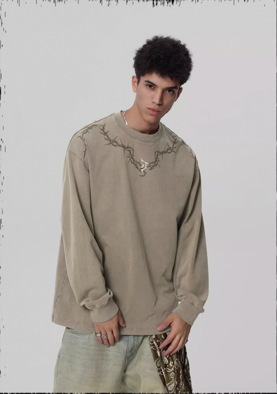 JHYQ Logo Printing Washed Long Sleeved Tee