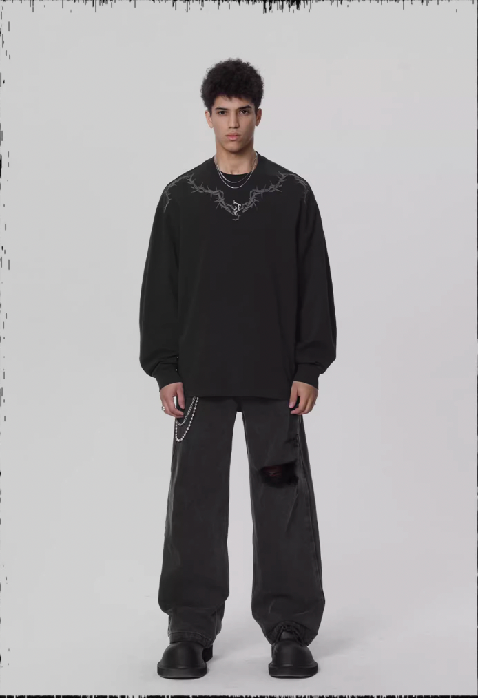 JHYQ Logo Printing Washed Long Sleeved Tee