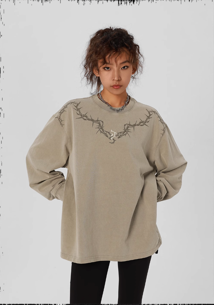 JHYQ Logo Printing Washed Long Sleeved Tee