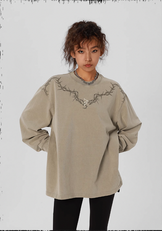 JHYQ Logo Printing Washed Long Sleeved Tee