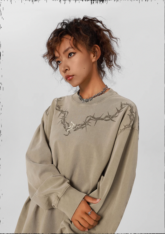 JHYQ Logo Printing Washed Long Sleeved Tee