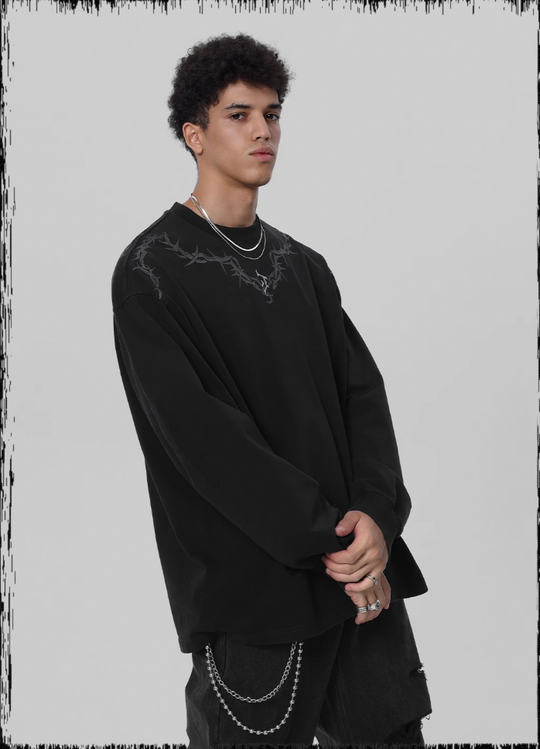 JHYQ Logo Printing Washed Long Sleeved Tee