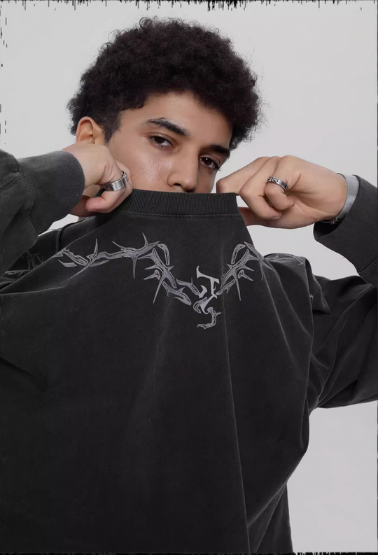 JHYQ Logo Printing Washed Long Sleeved Tee