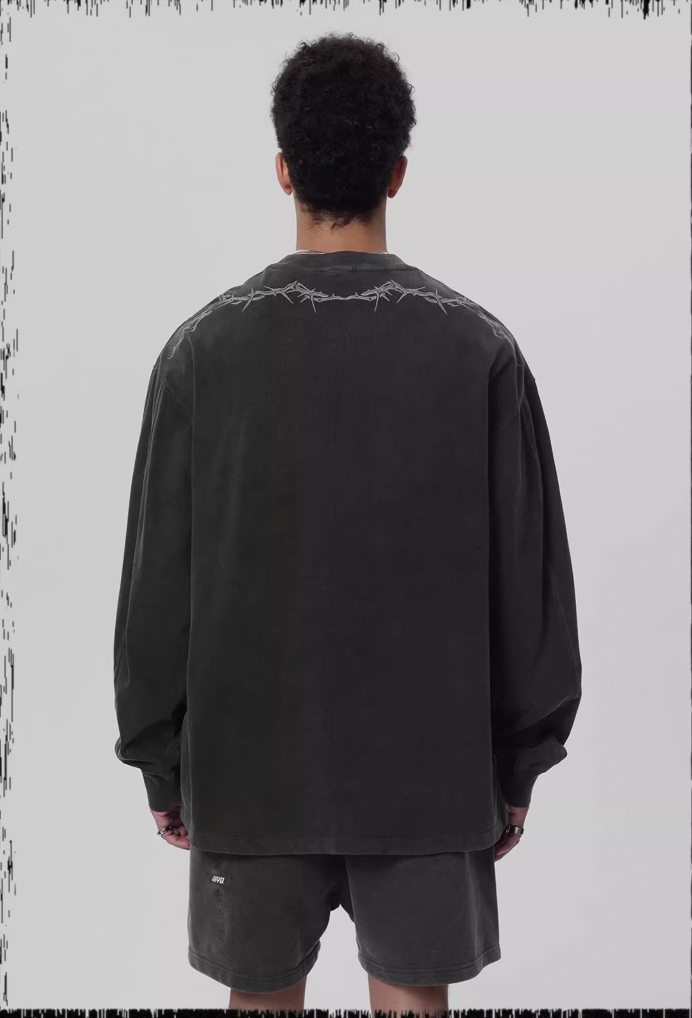 JHYQ Logo Printing Washed Long Sleeved Tee