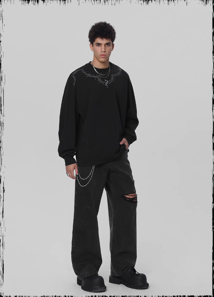 JHYQ Logo Printing Washed Long Sleeved Tee