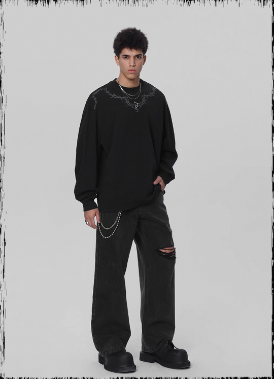 JHYQ Logo Printing Washed Long Sleeved Tee