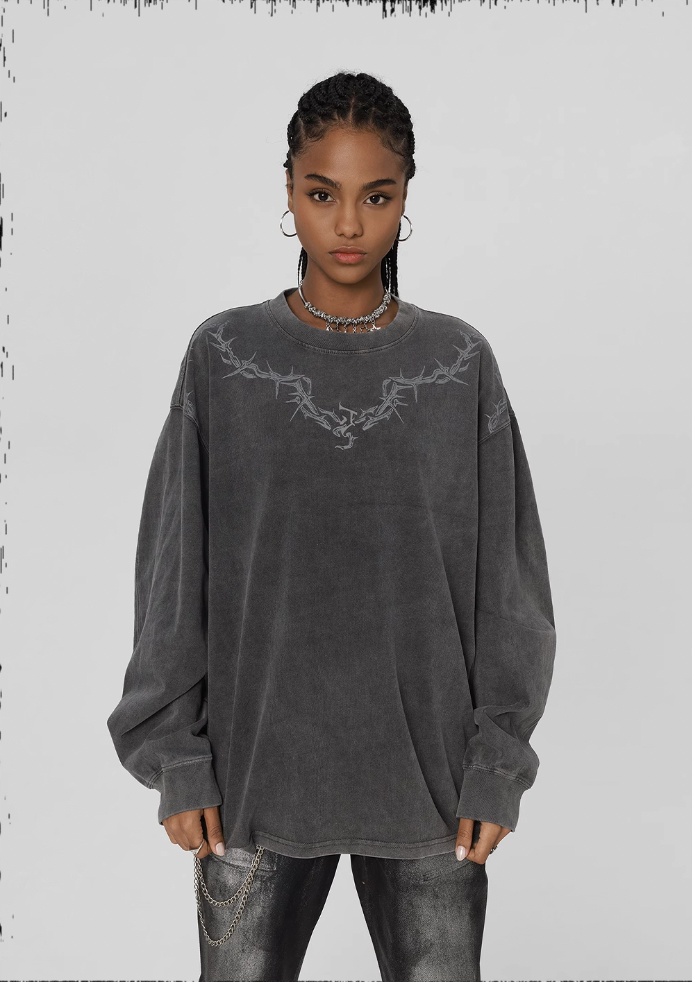 JHYQ Logo Printing Washed Long Sleeved Tee