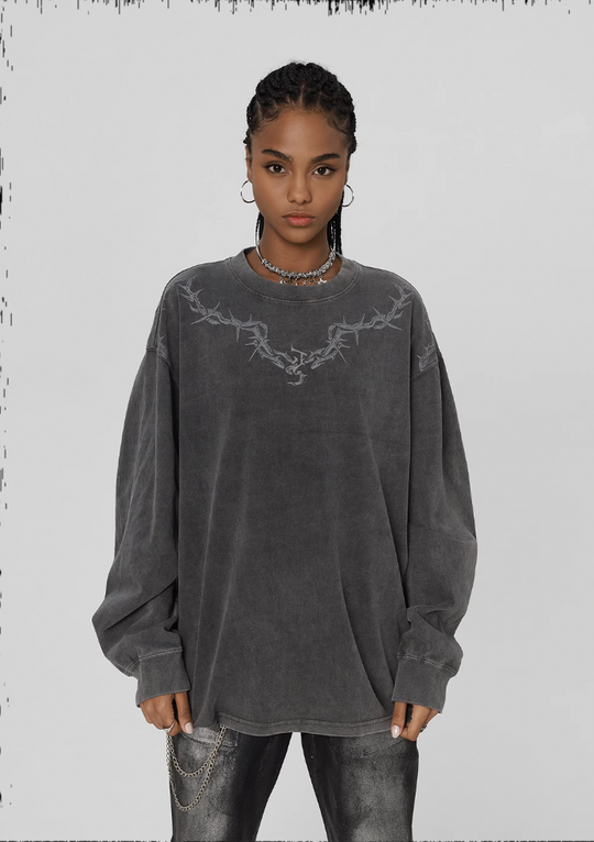 JHYQ Logo Printing Washed Long Sleeved Tee