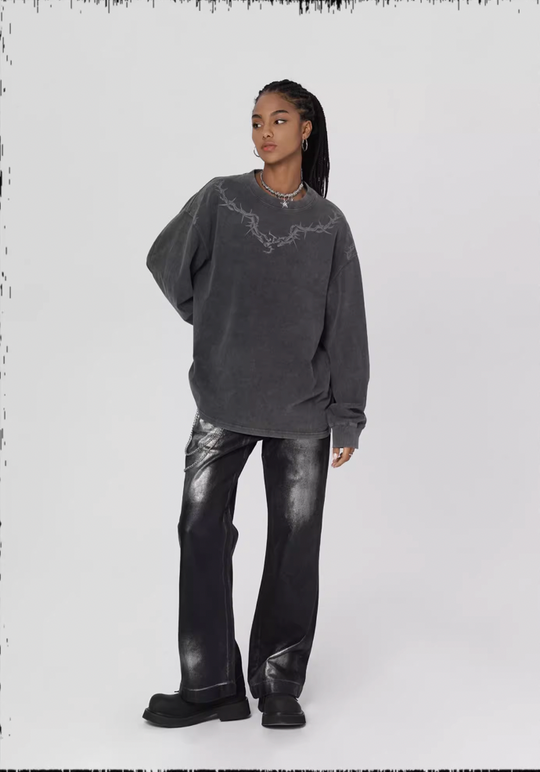 JHYQ Logo Printing Washed Long Sleeved Tee