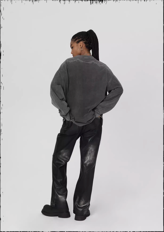 JHYQ Logo Printing Washed Long Sleeved Tee